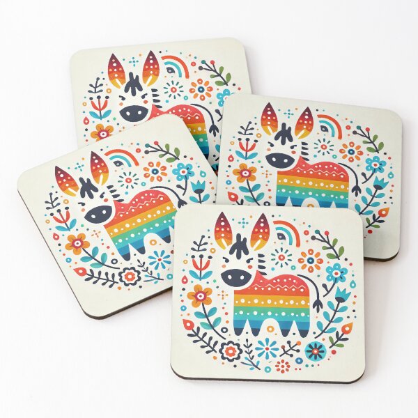 Item preview, Scandinavian Folk Art Donkey – Rainbow Stripes in a Floral Fiesta by heidiannemorris designed and sold by FOLK ART FUSION by heidiannemorris.