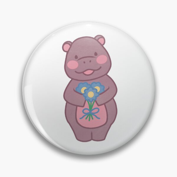 Item preview, cute baby hippo holding flowers designed and sold by winterpumpkin.