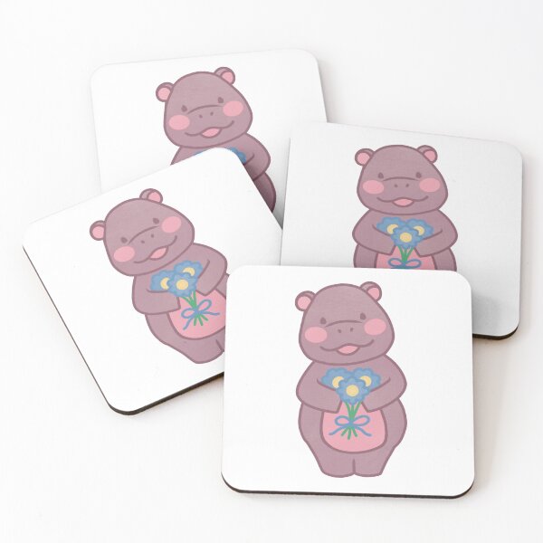 Item preview, cute baby hippo holding flowers designed and sold by winterpumpkin.