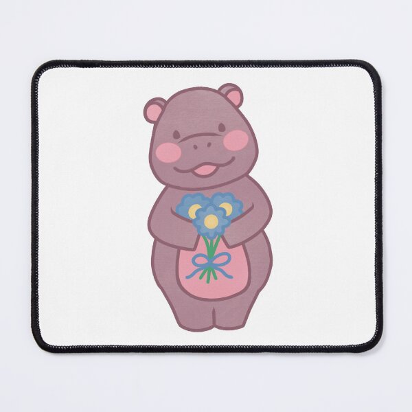 Item preview, cute baby hippo holding flowers designed and sold by winterpumpkin.