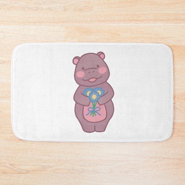 Item preview, cute baby hippo holding flowers designed and sold by winterpumpkin.
