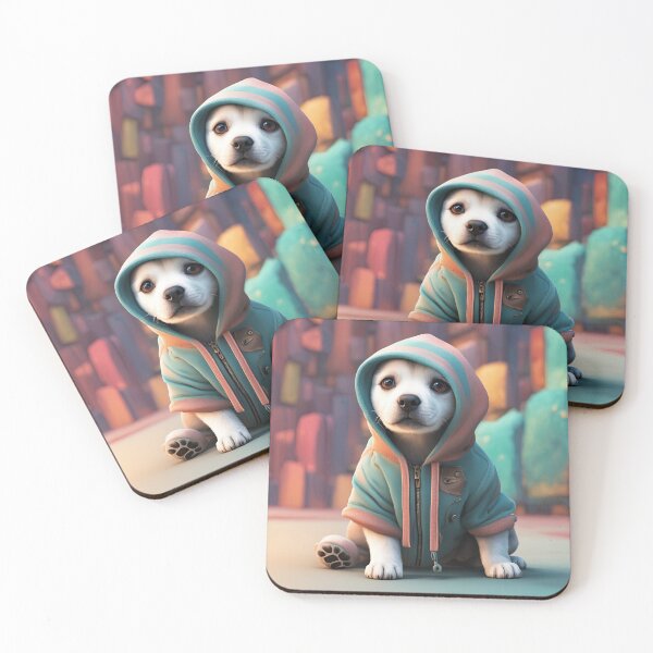 Item preview, Folk Art puppy wearing a hoodie doing Parkour designed and sold by Colin Bentham.