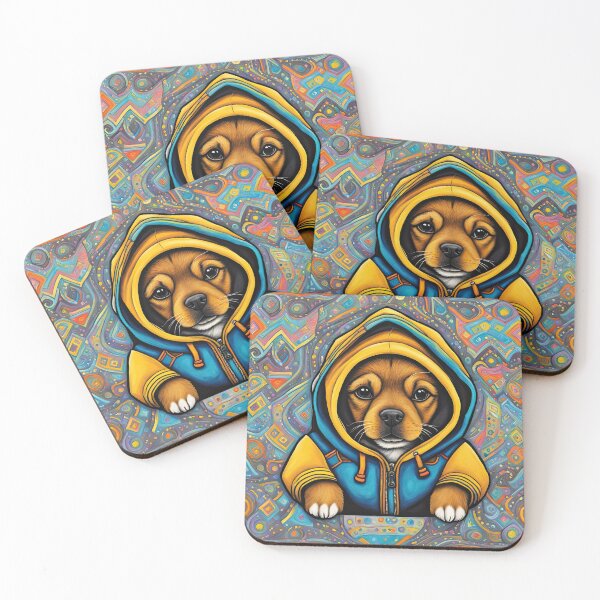 Item preview, Folk Art puppy wearing a hoodie doing Parkour designed and sold by Colin Bentham.