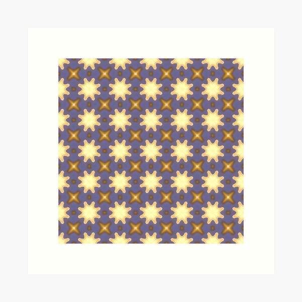 Aperçu de l'œuvre Tissu géométrique rêveur aux formes de soleil – Imprimé jaune et violet pour chambre, robe ou courtepointe créée et vendue par naivnoia.