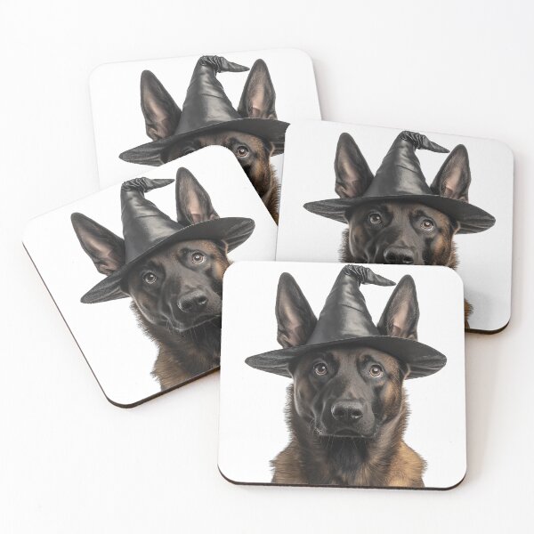 Item preview, Belgian Malinois Dog Wearing Halloween Witch Hat designed and sold by LazyOwlStore.