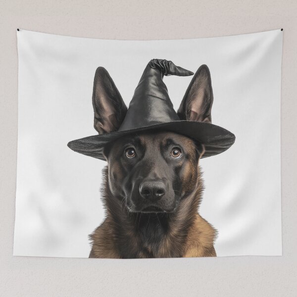 Item preview, Belgian Malinois Dog Wearing Halloween Witch Hat designed and sold by LazyOwlStore.