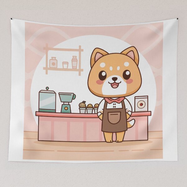 Item preview, Kawaii Coffee Dog Barista – Cute Cartoon Café Pup with Ice Cream & Espresso Vibes designed and sold by ThaiArtShop.