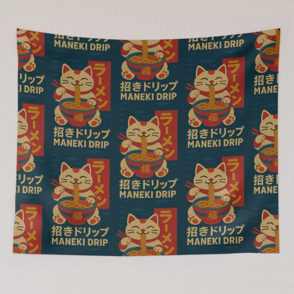 Item preview, Manekineko Cat Eating Ramen Maneki Drip designed and sold by TheTrendsDesk.