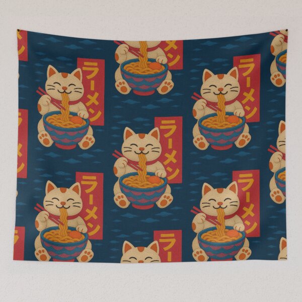 Item preview, Manekineko Eating Ramen Japanese Lucky Cat Eating Ramen designed and sold by TheTrendsDesk.