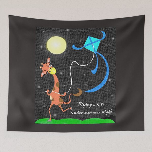 Item preview, Giraffe flying a kite under summer night  designed and sold by Shirley cute art .