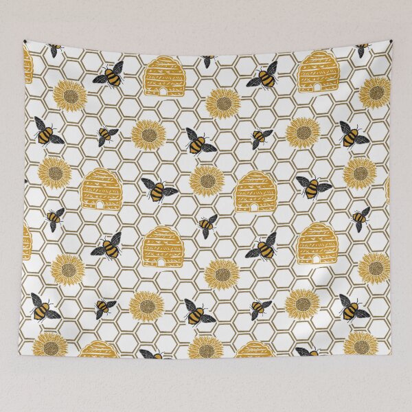 Item preview, Block print bees hive sunflowers designed and sold by Silviaclara.