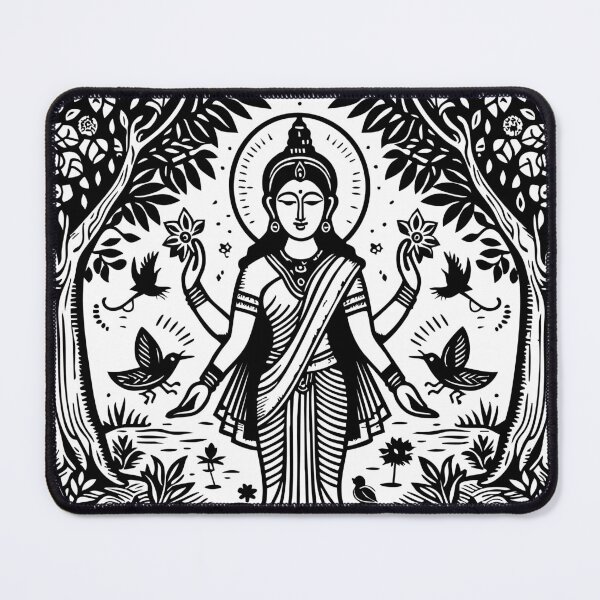 Item preview, Goddess Lakshmi in a garden woodcut style designed and sold by ZOXOFO.