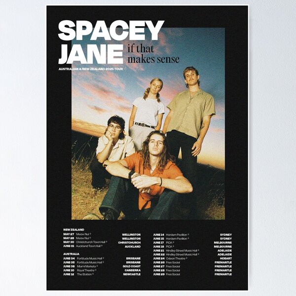 Aperçu de l'œuvre Affiche de la tournée 2025 de Spacey Jane « If that makes sense » créée et vendue par kimmmdesigns.