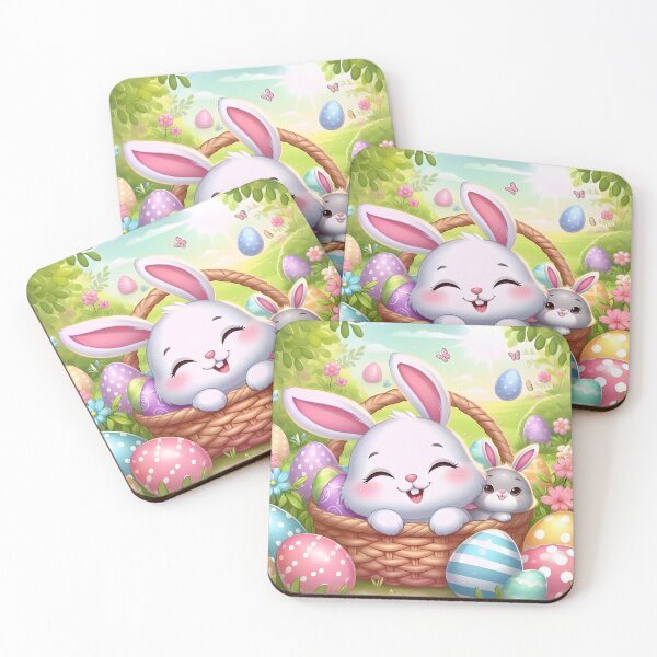 Item preview, Happy Rabbit and Little Bunny in a Basket On a Sunny Day with Colorful Easter Eggs designed and sold by DreamagineArtDesign.