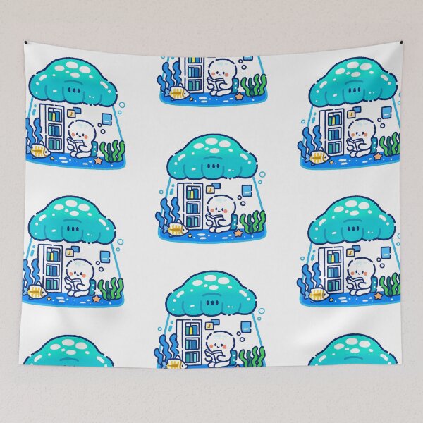 Item preview, A little jellyfish enjoying a cozy reading time at home designed and sold by Elinotes.
