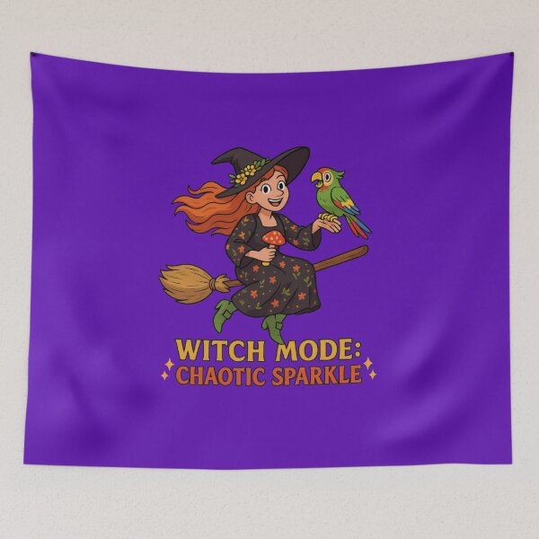Item preview, Cute Witch on Broomstick with Parrot – Chaotic Sparkle Mode designed and sold by MysticArtisan.