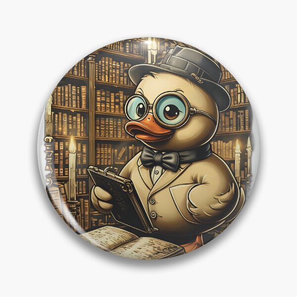 Item preview, Whimsical Duck Detective in Antique Library – Cozy Mystery Vibes designed and sold by TeeTimeTreasure.
