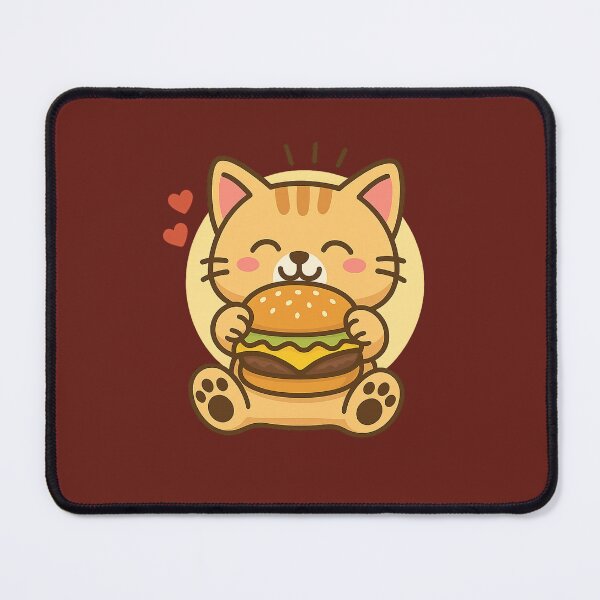 Artikelvorschau, Katze mit Cheeseburger – Kawaii süße Cartoon Food Lover Kitty entworfen und verkauft von Teehiv.