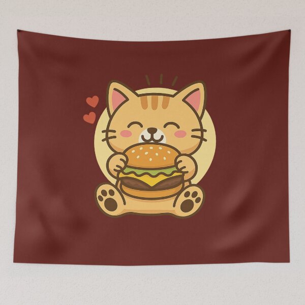 Item preview, Cat with Cheeseburger – Kawaii Cute Cartoon Food Lover Kitty designed and sold by Teehiv.