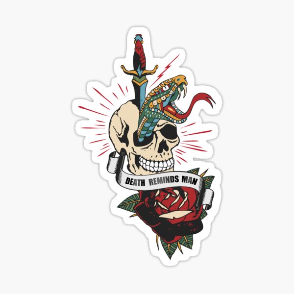 Item preview, skull hipster skulls rose flower tattoo old school snake dagger death reminds man quote designed and sold by Achille3777.