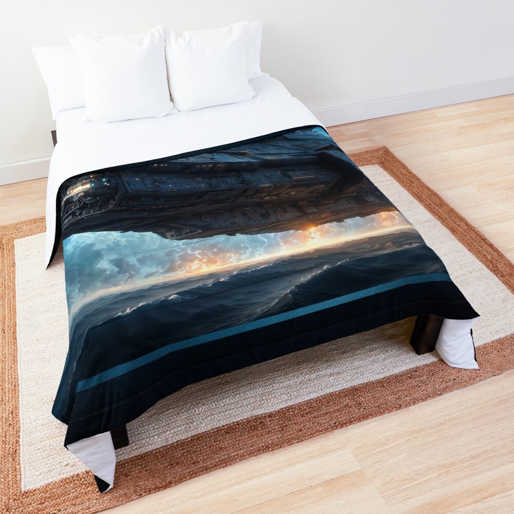 The Giant Interstellar Epilan Starcruiser Above Ocean Waves AI Concept Art by Xzendor7 - An Astound Epic Vision 3 The Giant Interstellar Epilan Starcruiser Above Ocean Waves Striking AI Concept Art by Xzendor7 Decorative Art Print Comforter