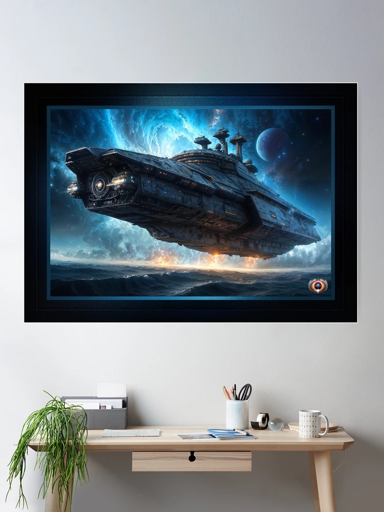 The Giant Interstellar Epilan Starcruiser Above Ocean Waves AI Concept Art by Xzendor7 - An Astound Epic Vision 2 The Giant Interstellar Epilan Starcruiser Above Ocean Waves Striking AI Concept Art by Xzendor7 Wall Decor Poster Art Print