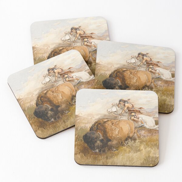 Item preview, Native American Hunting Bison - Vintage American Western Print designed and sold by VintageSpaceArt.