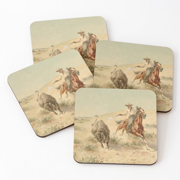 Item preview, Cowboy Shooting Bison - Vintage American Western Print designed and sold by VintageSpaceArt.