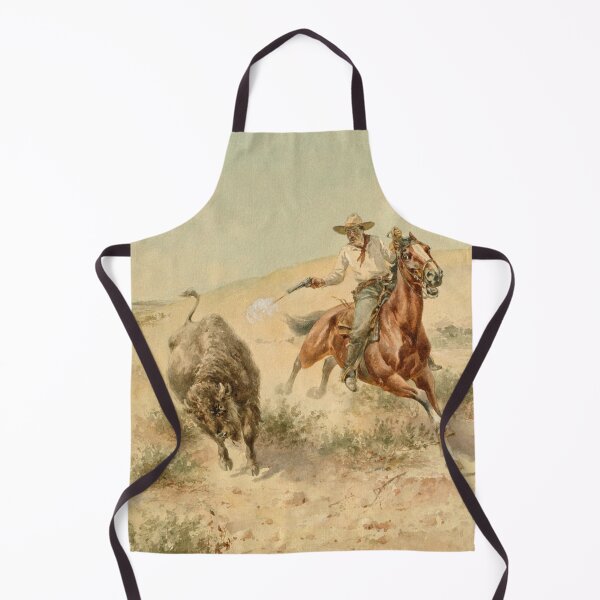 Item preview, Cowboy Shooting Bison - Vintage American Western Print designed and sold by VintageSpaceArt.