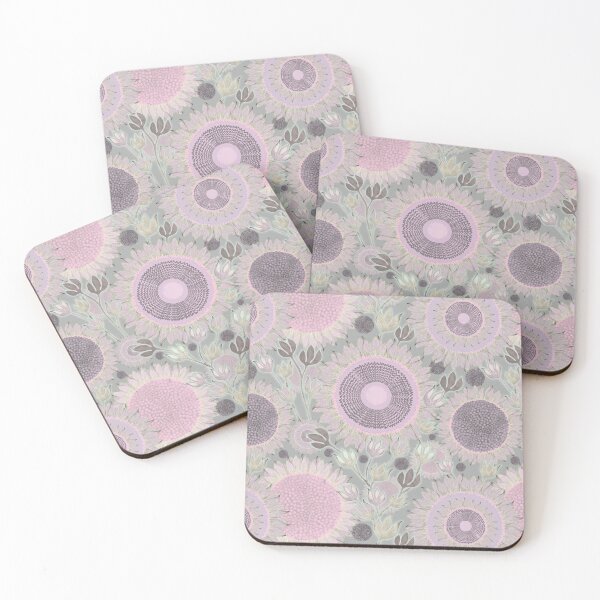 Item preview, Boho Sunflower Bliss soft pinks greys with very light green on light grey designed and sold by phatlizzardart.