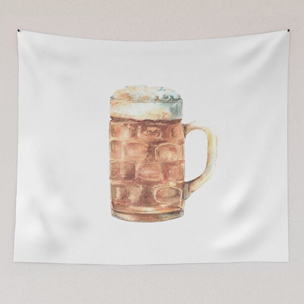 Item preview, Beer mug with light beer and foam. Masses or litre of beer Oktoberfest drink Watercolor illustration designed and sold by BartolArt.