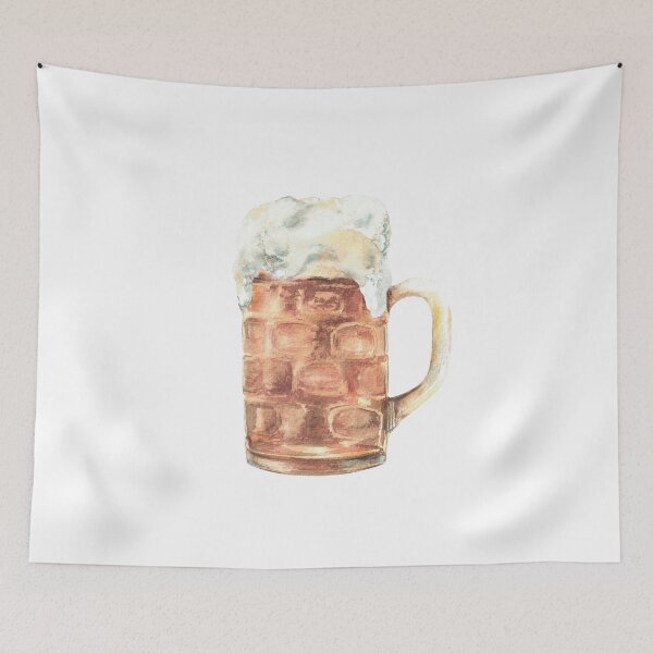 Item preview, Mug of beer with foam. Masses of foamy beer at the Oktoberfest Bavarian festival watercolor  designed and sold by BartolArt.