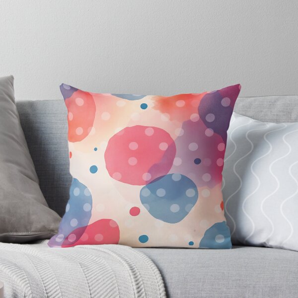 Colorful polka dot pattern in watercolor Throw Pillow