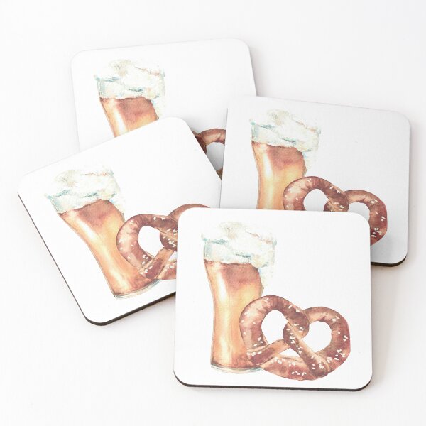 Item preview, Glass of Beer with pretzel. Foamy drinks and Oktoberfest Germany bretzel. Watercolor designed and sold by BartolArt.