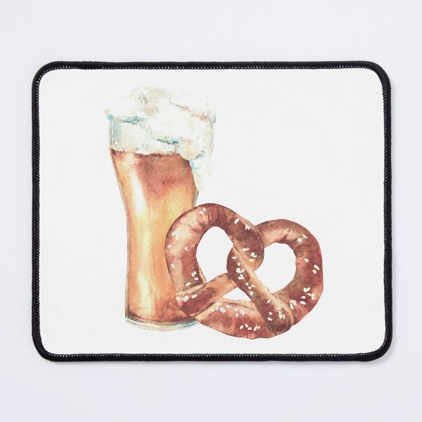 Item preview, Glass of Beer with pretzel. Foamy drinks and Oktoberfest Germany bretzel. Watercolor designed and sold by BartolArt.