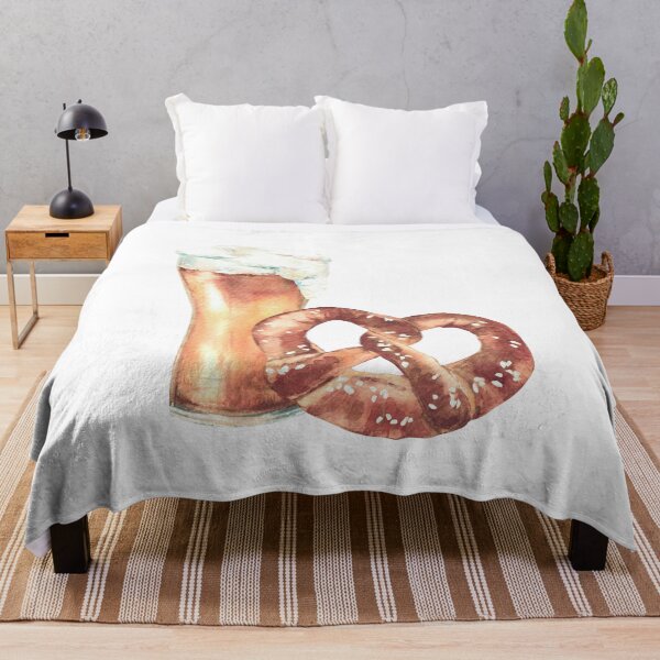 Item preview, Glass of Beer with pretzel. Foamy drinks and Oktoberfest Germany bretzel. Watercolor designed and sold by BartolArt.