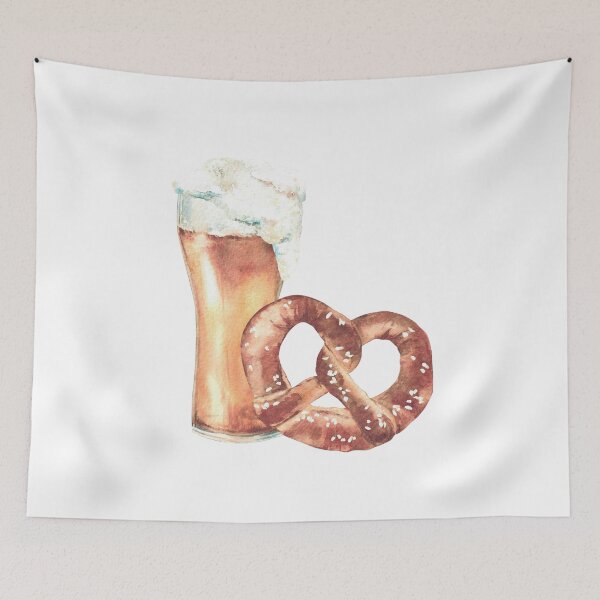 Item preview, Glass of Beer with pretzel. Foamy drinks and Oktoberfest Germany bretzel. Watercolor designed and sold by BartolArt.