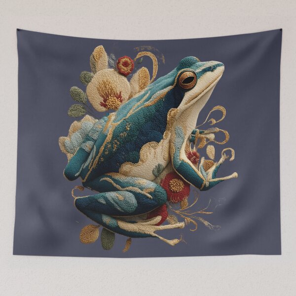 Item preview, Embroidered Frog  – Botanical Amphibian Art with Vintage Floral Design designed and sold by Void & Valor.