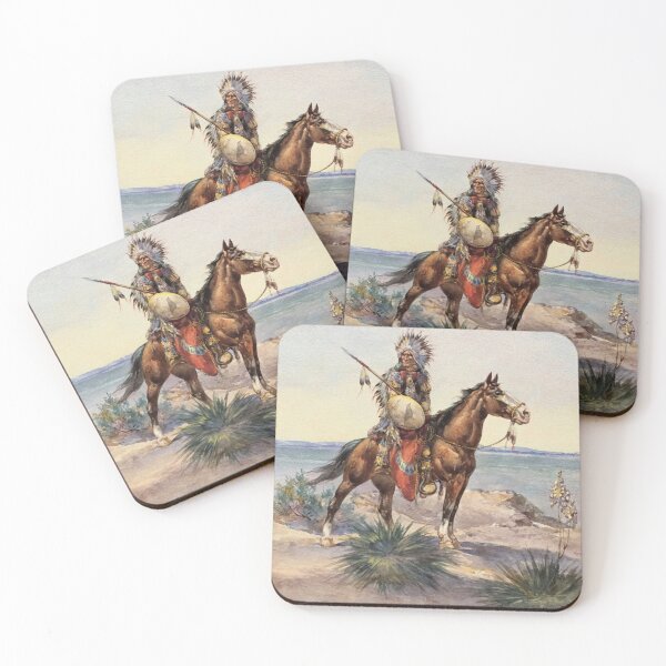 Item preview, Indian Warrior On Mountain - Vintage American Western Print designed and sold by VintageSpaceArt.
