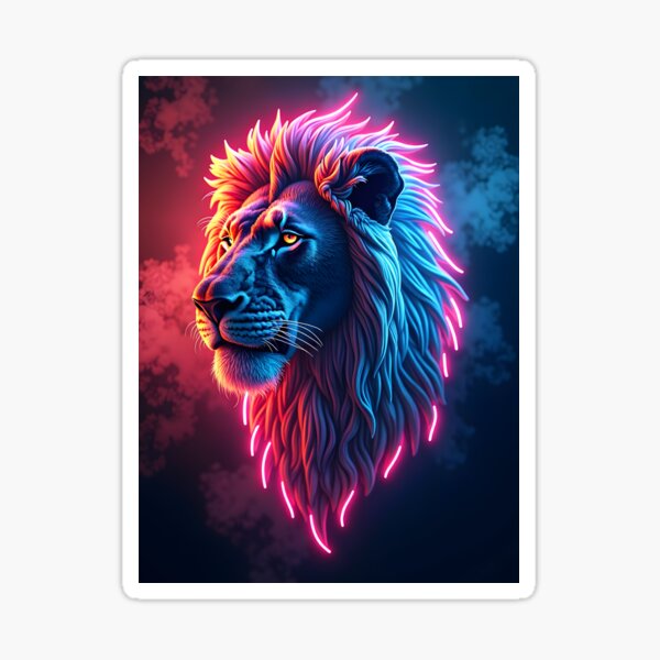 Realistic Lion Neon Art Sticker