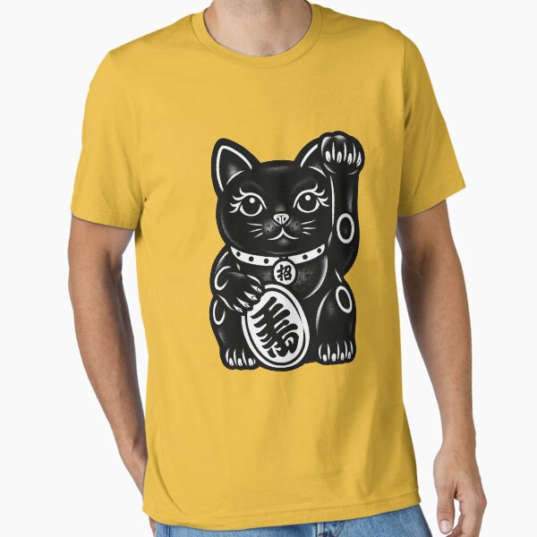 T-shirt Graphique Homme Shiroi Neko Noir Tatouage - Taille L, Coton Fait Main