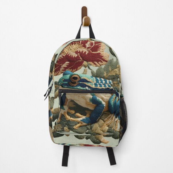 Item preview, Botanical Frog Embroidery Print – Vintage Floral Amphibian Design designed and sold by Void & Valor.