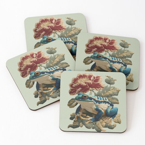 Item preview, Botanical Frog Embroidery Print – Vintage Floral Amphibian Design designed and sold by Void & Valor.