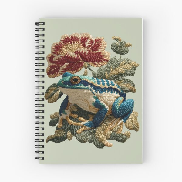 Item preview, Botanical Frog Embroidery Print – Vintage Floral Amphibian Design designed and sold by Void & Valor.