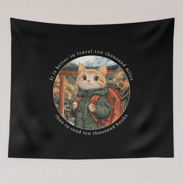 Artikelvorschau, Backpacker Katzen Shirt, Lustiges Katzen Shirt entworfen und verkauft von Sleepy Cat Design.