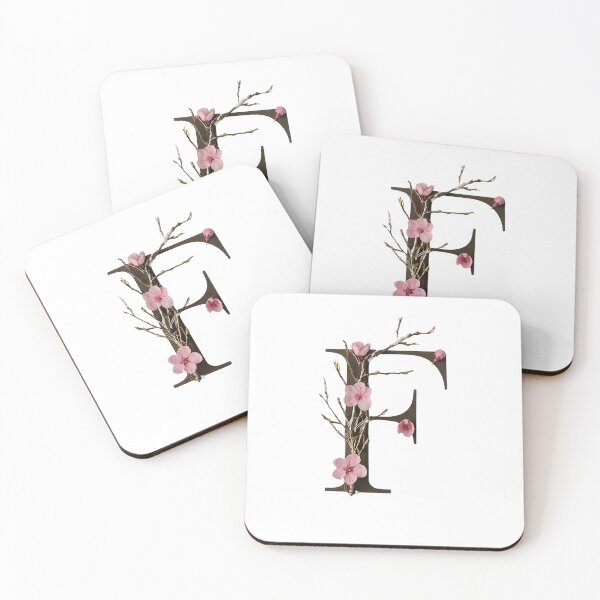Item preview, Elegant Floral Letter F - Botanical Alphabet Art with Pink Cherry Blossoms designed and sold by Psycho-Crazy.