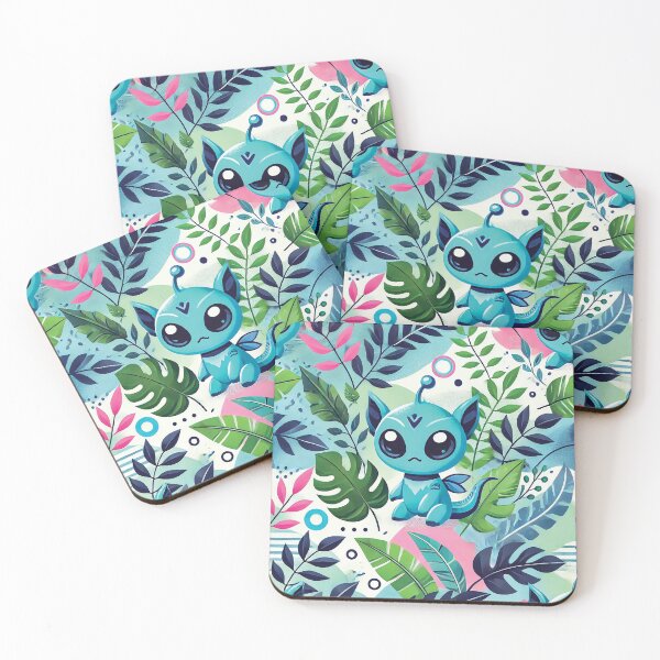 Item preview, Tropical Alien Kitty Pattern – Cute Jungle Fantasy Illustration designed and sold by Gold Turtle  Lina.
