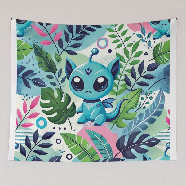 Item preview, Tropical Alien Kitty Pattern – Cute Jungle Fantasy Illustration designed and sold by Gold Turtle  Lina.