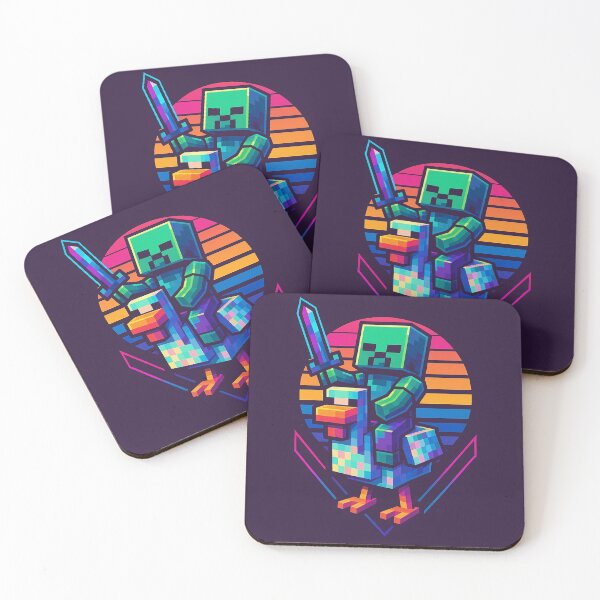 Item preview, Pixel Baby Zombie Riding Chicken with Sword – Vaporwave Minecraft-Inspired Synthwave Design | YourRandomStore designed and sold by YourRandomStore.
