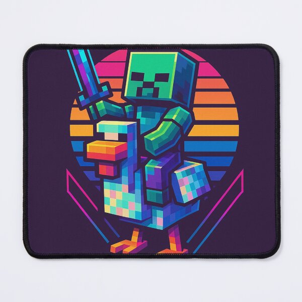 Item preview, Pixel Baby Zombie Riding Chicken with Sword – Vaporwave Minecraft-Inspired Synthwave Design | YourRandomStore designed and sold by YourRandomStore.